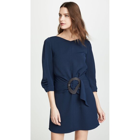 Tibi Womens Blue Shirred Sleeve Shift Dress Removable Belt size 4 - Picture 1 of 13